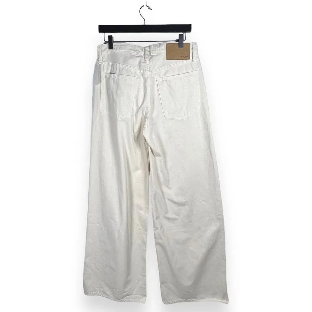 Rag & Bone Sofie Two-tone Frayed High-rise Wide-leg Jeans Ecru White Size 29 - Picture 7 of 13